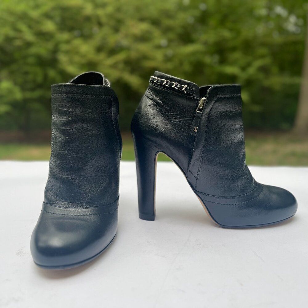 Chanel Lambskin Leather Chain Ankle Heel Boots in Black Size 41C - Picture 13 of 14
